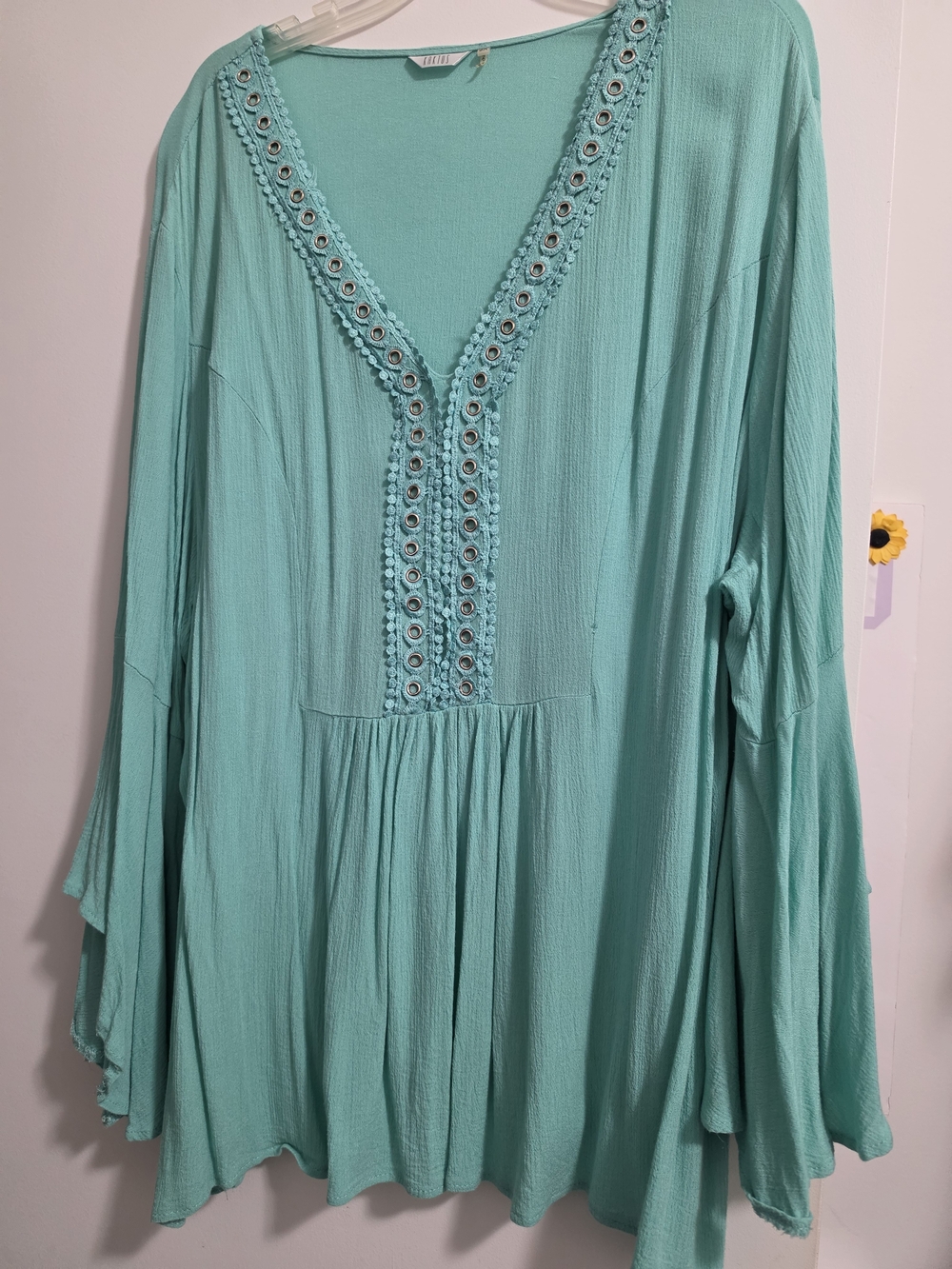 Beautiful Aqua V-Neck Crochet-Trim Tunic